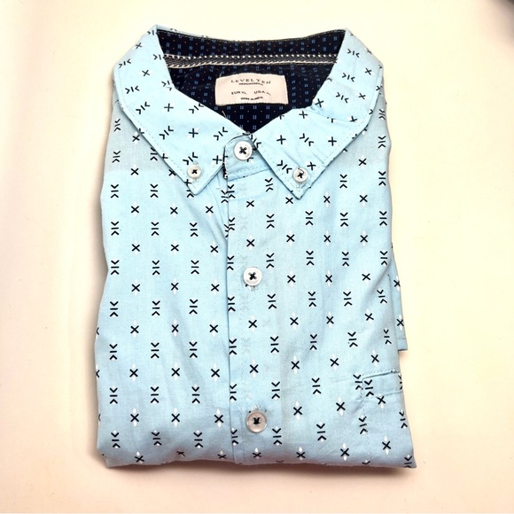 NWT LEVEL TEN COTTON SOFT RELAXED GEOMETRIC PRINT SHIRT SLEEVE BUTTON UP SHIRT - Picture 7 of 13